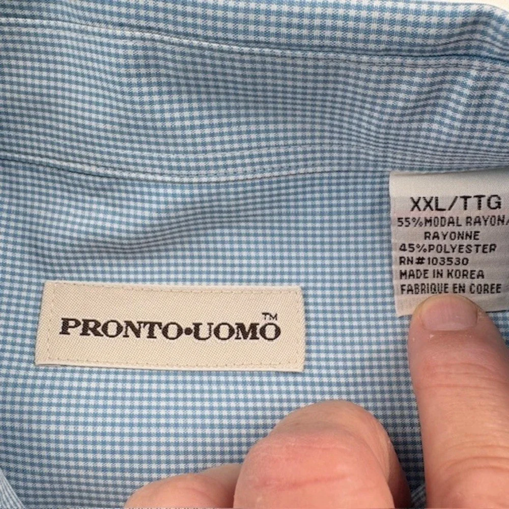 Pronto Uomo Mens Light Blue Gingham Button‎ Down Shirt XXL